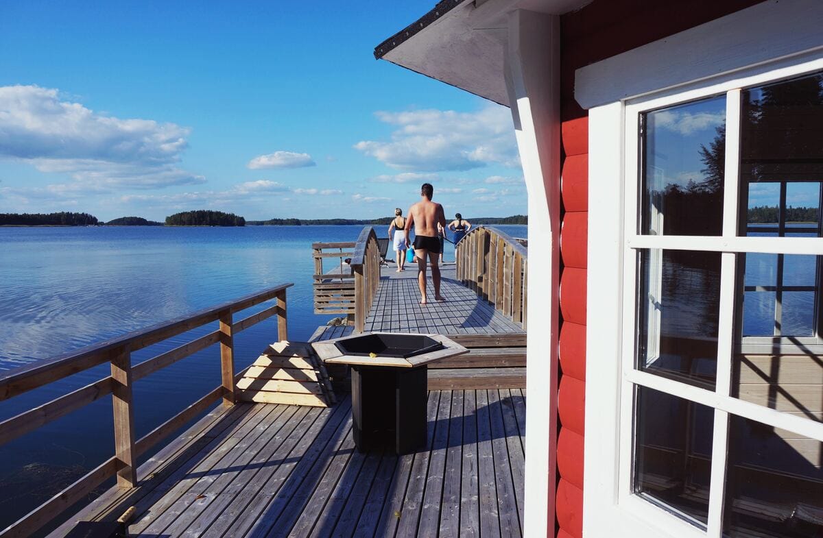 Lakeside sauna deck in Finland