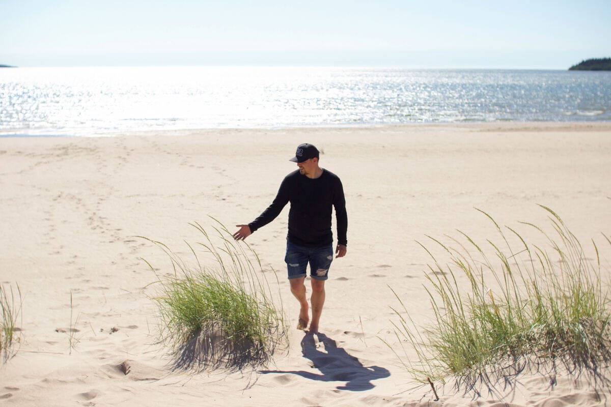Walking through beach dunes